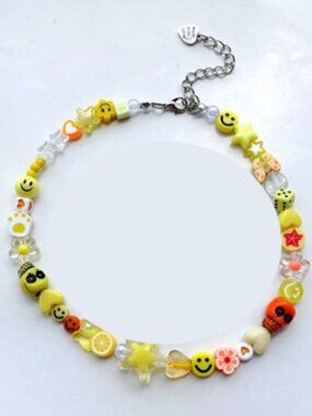 Free People Yellow-Tone Beaded Indie Sleaze Novelty Charm Statement Necklace